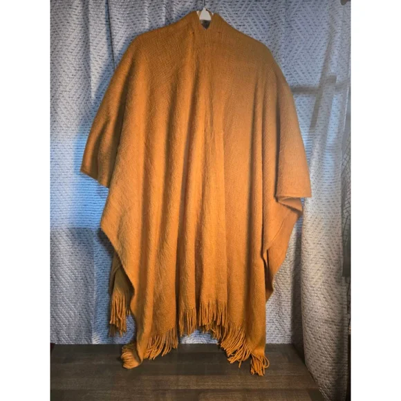 Women's Lauren Conrad Orange Knit Fringe Poncho Shrug - Picture 2 of 5